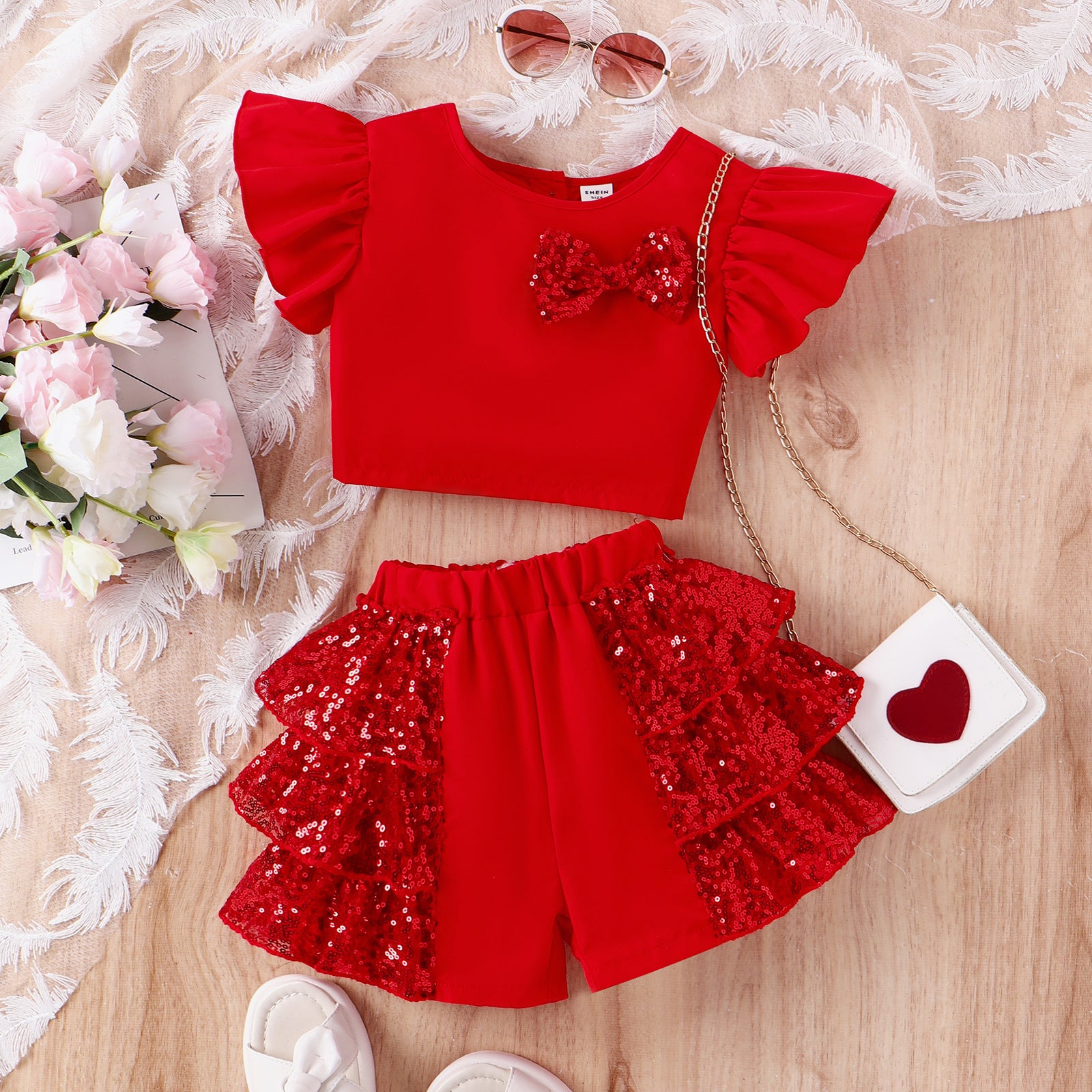 Wholesale European and American Summer Fly Sleeve Sequined Baby Clothes